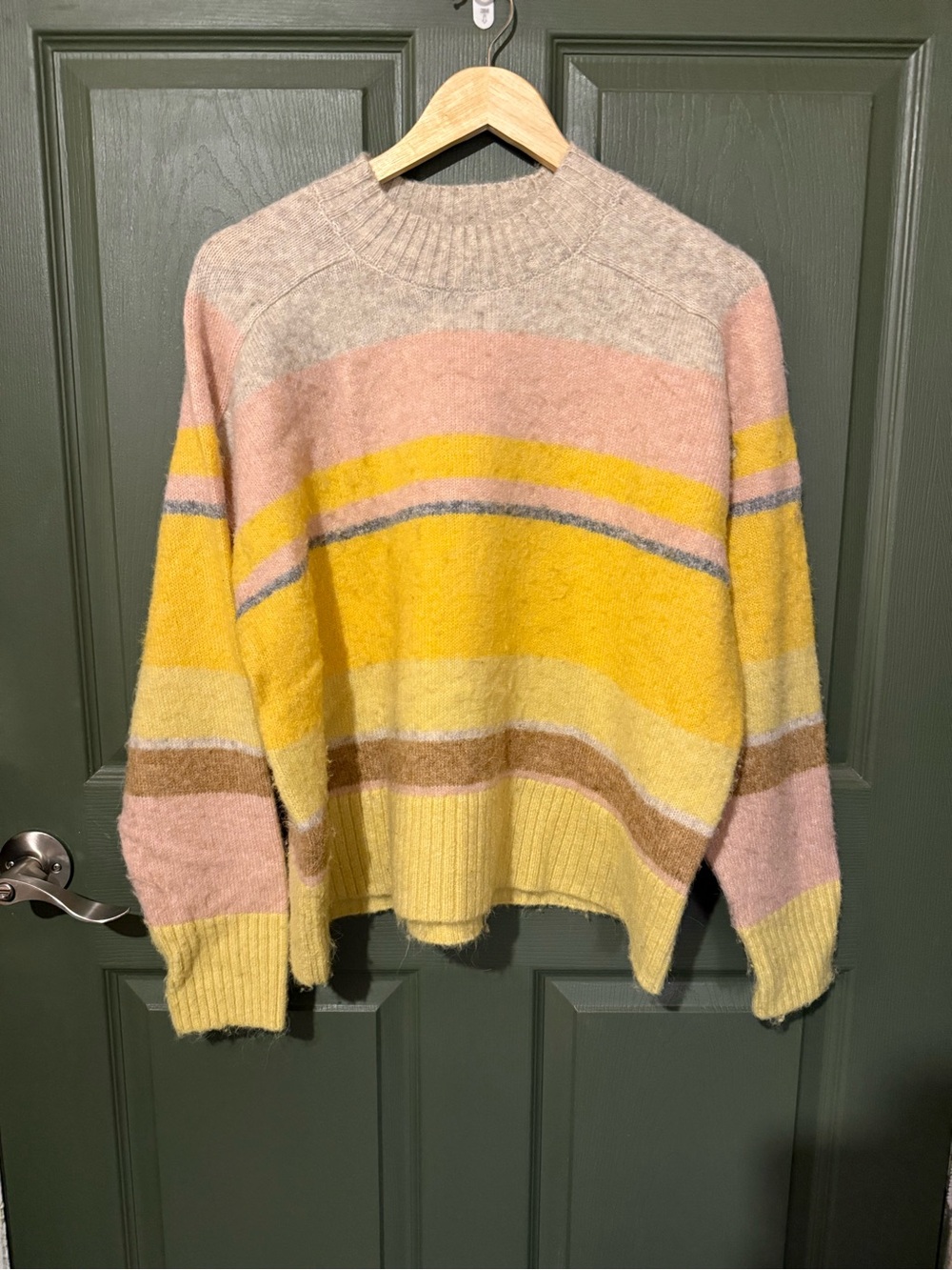 Reitmans Pastel Stripe Crewneck Sweater in Pink, Yellow & Tan